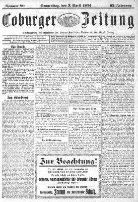 Coburger Zeitung Donnerstag 3. April 1924