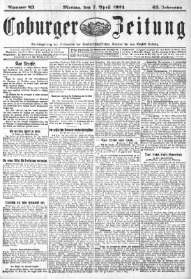 Coburger Zeitung Montag 7. April 1924