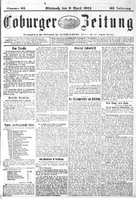 Coburger Zeitung Mittwoch 9. April 1924