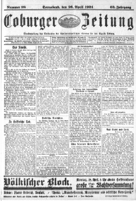 Coburger Zeitung Samstag 26. April 1924