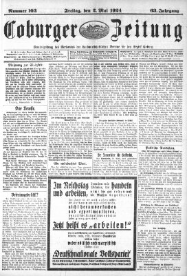 Coburger Zeitung Freitag 2. Mai 1924