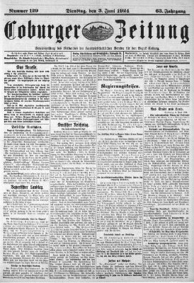 Coburger Zeitung Dienstag 3. Juni 1924