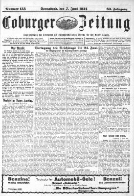 Coburger Zeitung Samstag 7. Juni 1924