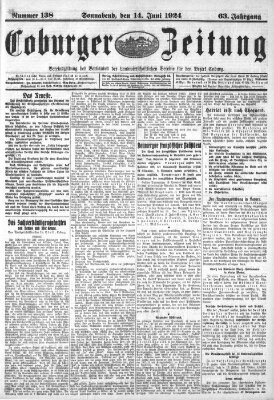 Coburger Zeitung Samstag 14. Juni 1924