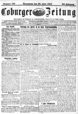 Coburger Zeitung Samstag 28. Juni 1924