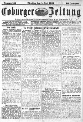 Coburger Zeitung Dienstag 1. Juli 1924