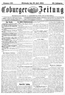 Coburger Zeitung Mittwoch 16. Juli 1924
