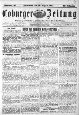 Coburger Zeitung Samstag 16. August 1924