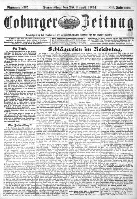 Coburger Zeitung Donnerstag 28. August 1924