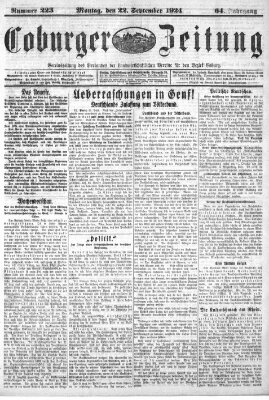 Coburger Zeitung Montag 22. September 1924