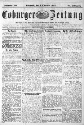 Coburger Zeitung Mittwoch 1. Oktober 1924