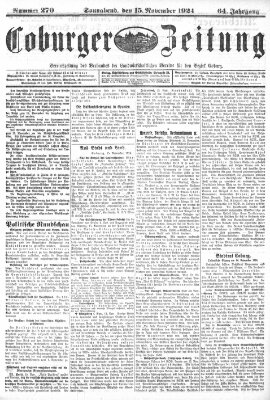 Coburger Zeitung Samstag 15. November 1924