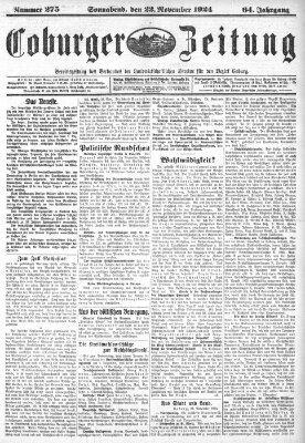 Coburger Zeitung Samstag 22. November 1924