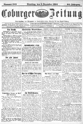 Coburger Zeitung Dienstag 2. Dezember 1924