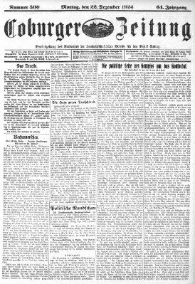 Coburger Zeitung Montag 22. Dezember 1924