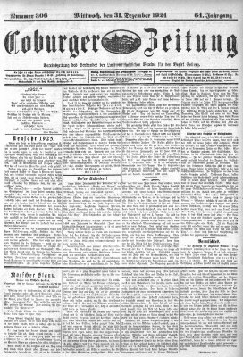 Coburger Zeitung Mittwoch 31. Dezember 1924