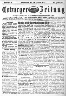 Coburger Zeitung Samstag 10. Januar 1925