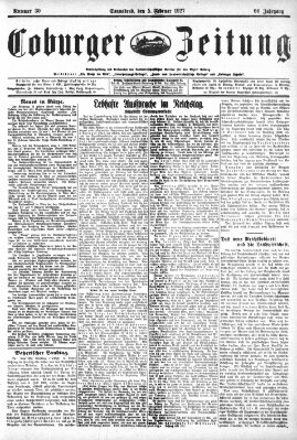 Coburger Zeitung Samstag 5. Februar 1927