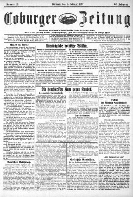 Coburger Zeitung Mittwoch 9. Februar 1927