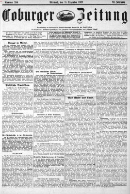 Coburger Zeitung Mittwoch 21. Dezember 1927