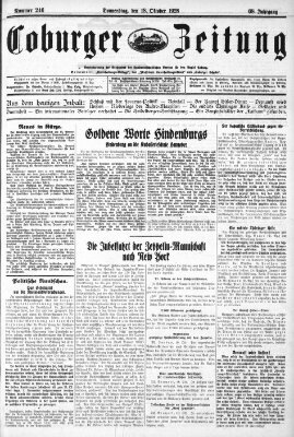 Coburger Zeitung Donnerstag 18. Oktober 1928