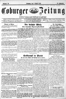 Coburger Zeitung Dienstag 2. April 1929