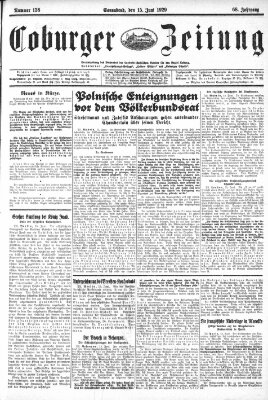 Coburger Zeitung Samstag 15. Juni 1929