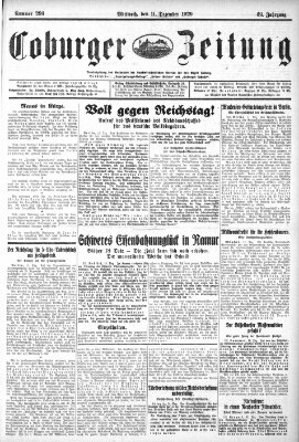 Coburger Zeitung Mittwoch 11. Dezember 1929