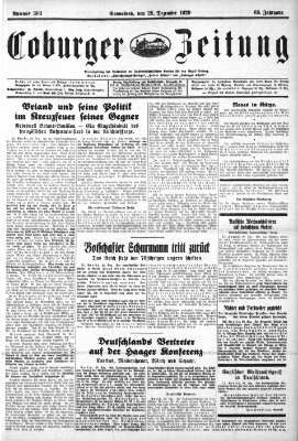 Coburger Zeitung Samstag 28. Dezember 1929