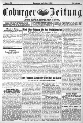 Coburger Zeitung Samstag 5. April 1930