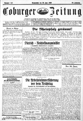 Coburger Zeitung Samstag 28. Juni 1930