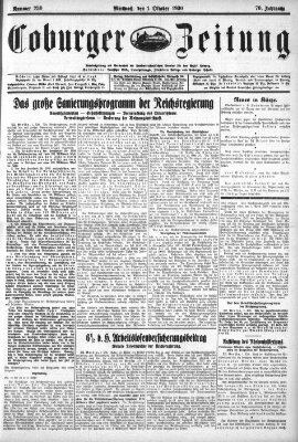 Coburger Zeitung Mittwoch 1. Oktober 1930