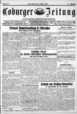 Coburger Zeitung Donnerstag 8. Januar 1931