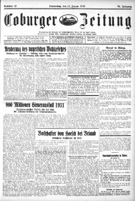 Coburger Zeitung Donnerstag 15. Januar 1931