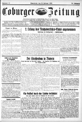 Coburger Zeitung Samstag 21. Februar 1931