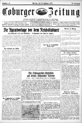 Coburger Zeitung Montag 23. Februar 1931