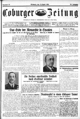 Coburger Zeitung Mittwoch 15. April 1931