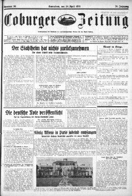 Coburger Zeitung Samstag 18. April 1931