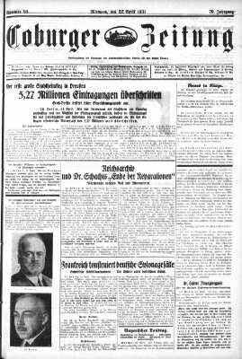 Coburger Zeitung Mittwoch 22. April 1931