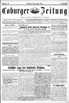 Coburger Zeitung Dienstag 16. Juni 1931