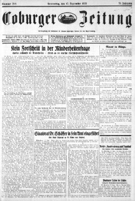 Coburger Zeitung Donnerstag 17. September 1931