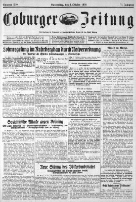 Coburger Zeitung Donnerstag 1. Oktober 1931