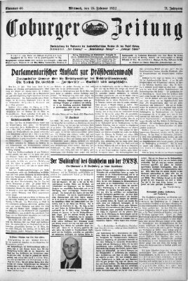 Coburger Zeitung Mittwoch 24. Februar 1932