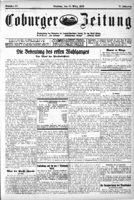 Coburger Zeitung Dienstag 15. März 1932