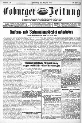 Coburger Zeitung Thursday 30. June 1932