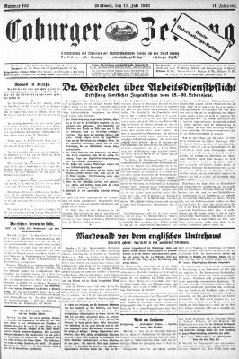 Coburger Zeitung Mittwoch 13. Juli 1932