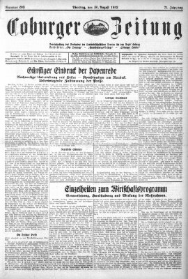 Coburger Zeitung Dienstag 30. August 1932