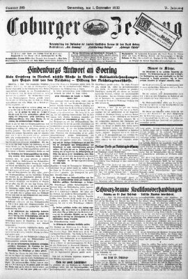 Coburger Zeitung Donnerstag 1. September 1932