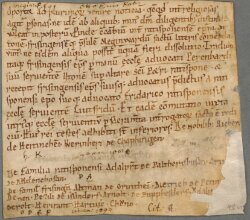 Liber censualium: fol.43v - die Bischöfe Meginward von Freising und Otto von Regensburg tauschen Arbeitskräfte.