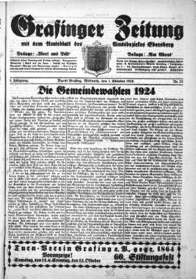 Grafinger Zeitung Mittwoch 1. Oktober 1924